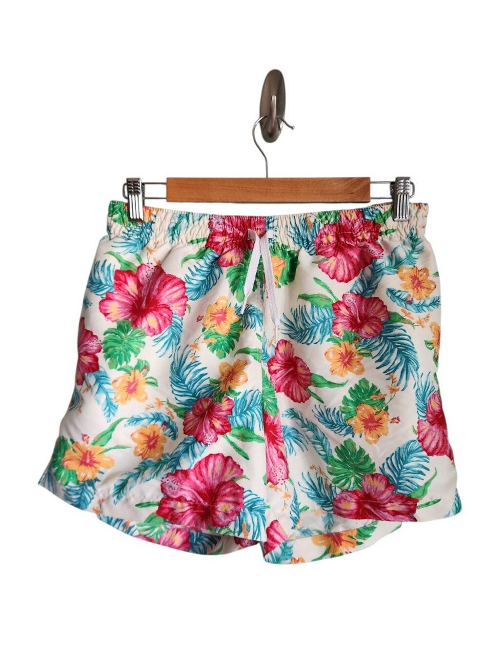 Chubbies Swim Trunks Men's Medium Ivory Multi Floral Hibiscus Print Pockets Mesh